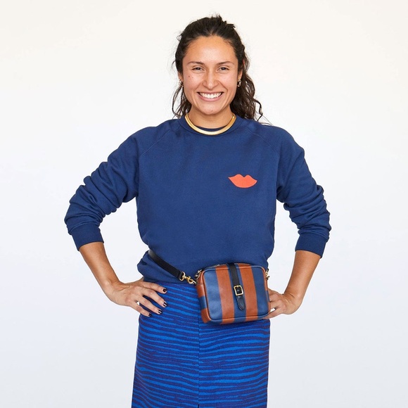 Striped Blue and Brown Crossbody Bag - Picture 6 of 6